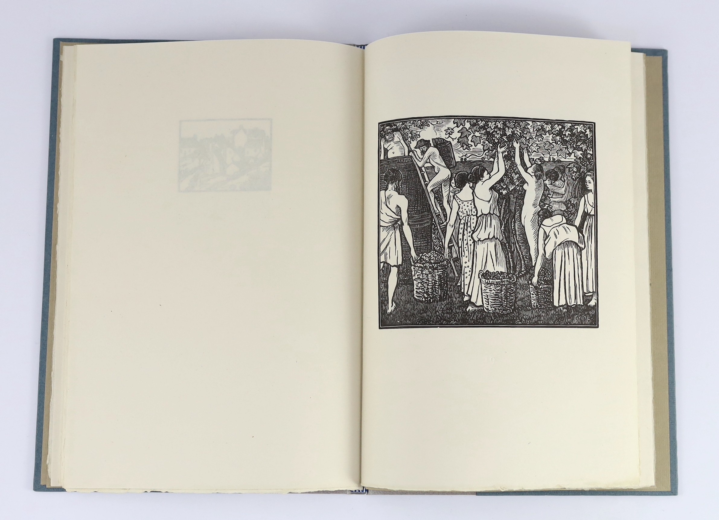 Pissaro, Lucien - Pastorale: wood-engravings ... with a note on the Kelmscott paper by John Bidwell. Limited edition. frontis. & 23 full-page engravings (4 coloured); original 2 tone paper boards, fore and lower edges un